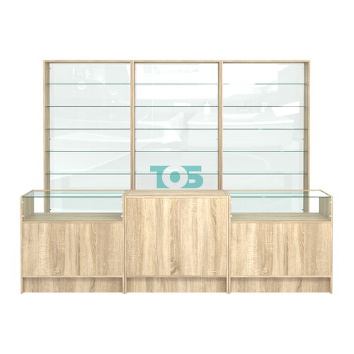 Комплект стеллажей со стеклянными полками U-6 №12-1 и прилавков ЭК-02