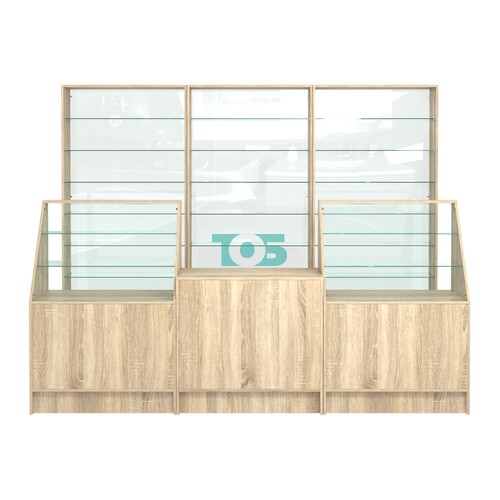 Комплект стеллажей со стеклянными полками U-6 №12-1 и прилавков ЭК-07