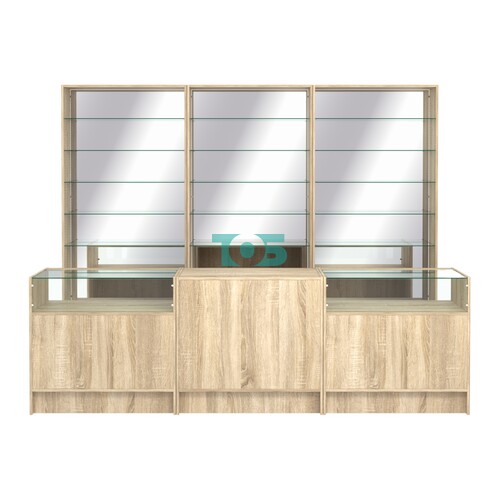 Комплект стеллажей со стеклянными полками U-6 №12-2 и прилавков ЭК-02