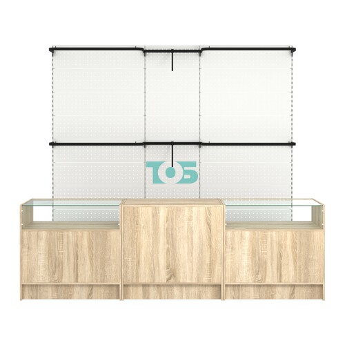 Комплект стеллажей с комбо поручнями и прилавков ЭК-2 для торговли одеждой №9