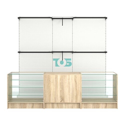 Комплект стеллажей с комбо поручнями и прилавков ЭК-4 для торговли одеждой №11