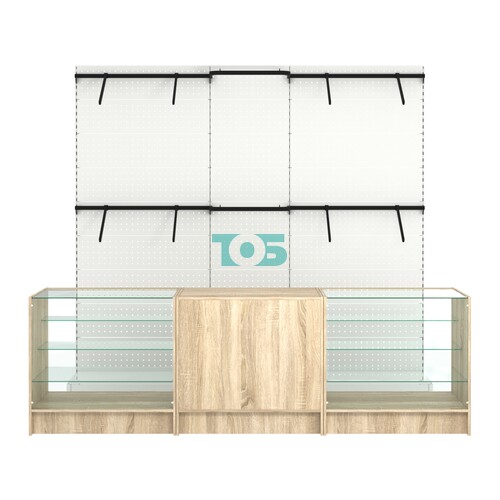 Комплект стеллажей с поручнями П-П и прилавков ЭК-4 для торговли одеждой №15