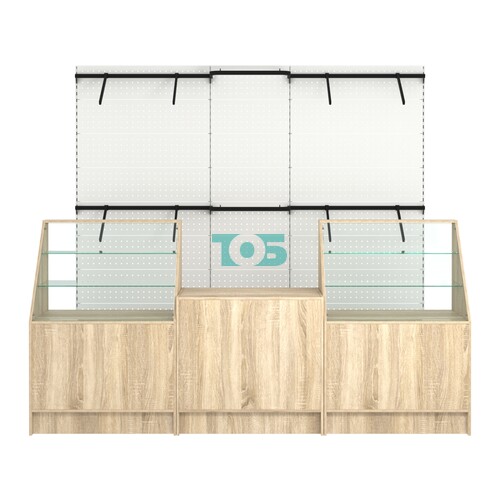 Комплект стеллажей с поручнями П-П и прилавков ЭК-7 для торговли одеждой №16