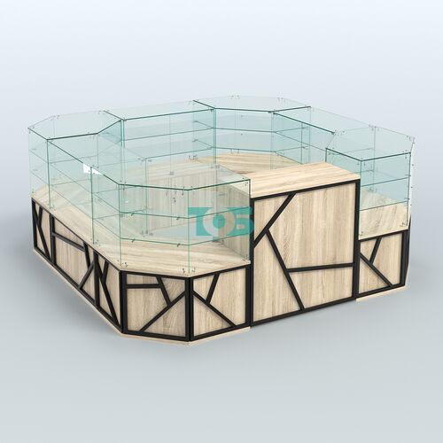 Торговый стеклянный островок серии ЛОФТ - АЛЬФА (СОНОМА + ЧЁРНЫЙ) №2