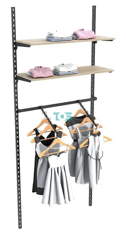 Настенная система с кронштейнами и полками ДСП для одежды ЛОФТ №6 (900мм)