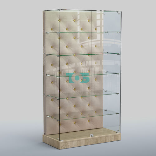 Низкая стеклянная витрина с КРЕМОВЫМ БАРХАТОМ ХП-505 (карета золото)