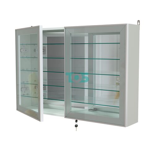 Витрина настенная №3-6А широкая зеркальная с пятью стеклянными полками серии Collecto