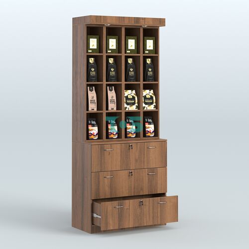 Витрина с тремя выдвижными ящиками для чая и кофе №5-1 (Т18) задняя стенка ДВП