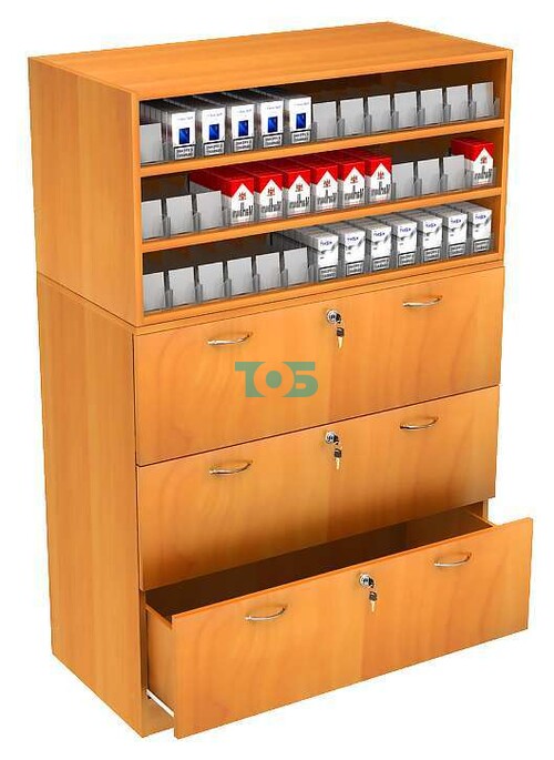 Прилавок для сигарет Т-18 с тремя выдвижными ящиками и акриловыми диспенсерами