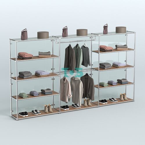 Торговая система ХРОМ (задняя стенка - стекло) 3600 мм с полками ДСП и поручнями №1