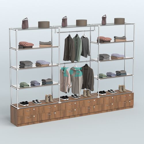 Торговая система ХРОМ без ДСП 3600 мм с тумбами Т14, зеркальными полками и поручнями №1