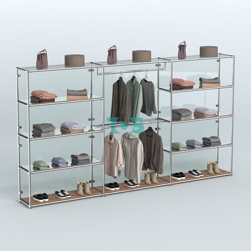 Торговая система ХРОМ (задняя стенка - стекло) 3600 мм с зеркальными полками и поручнями №1