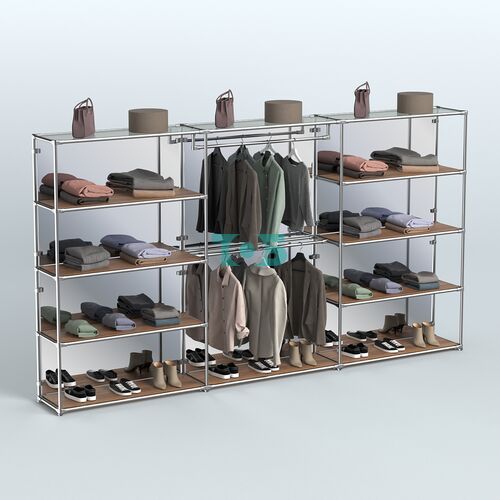 Торговая система ХРОМ (задняя стенка - зеркало) 3600 мм с полками ДСП и поручнями №1