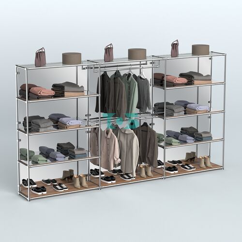 Торговая система ХРОМ (задняя стенка - зеркало) 3600 мм с зеркальными полками и поручнями №1