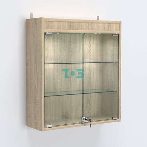 Витрина настенная №201-3А с прозрачными полками и фризом с подсветкой