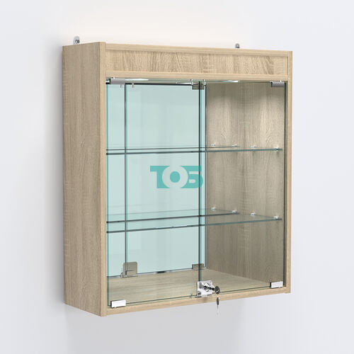 Витрина настенная №201-4А с подсветкой и зеркалом