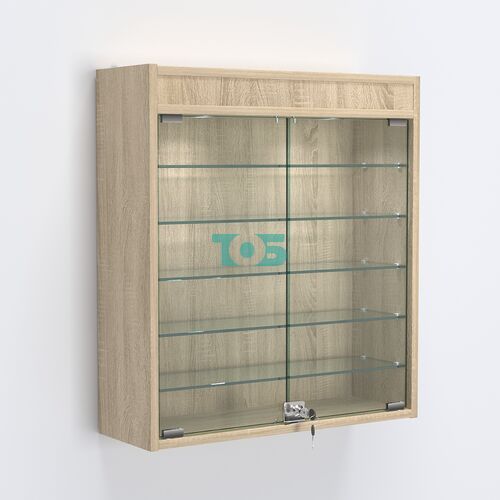 Витрина настенная №201-7А с пятью полками из стекла и верхней подсветкой