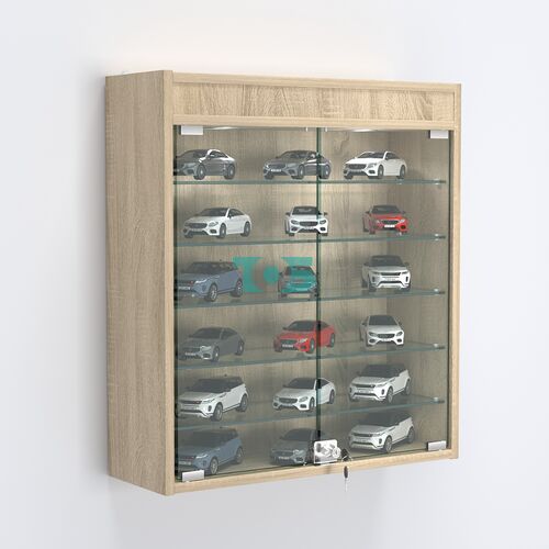 Витрина настенная №201-7А с пятью полками из стекла и верхней подсветкой