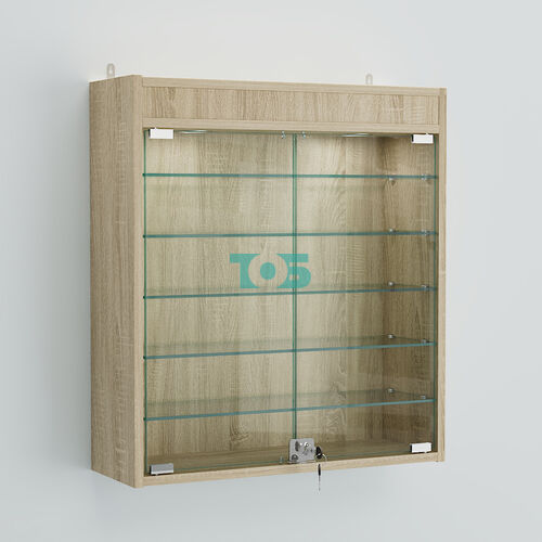 Витрина настенная №201-7А с пятью полками из стекла и верхней подсветкой