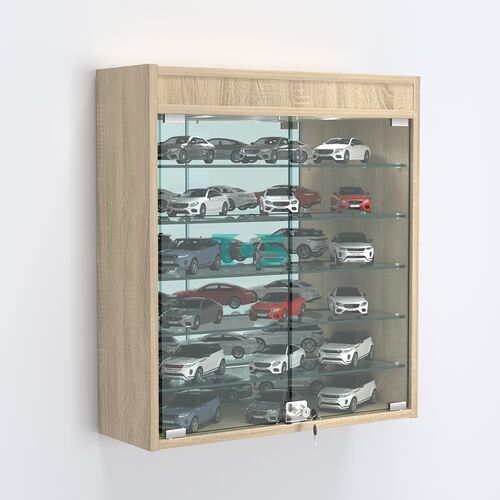 Витрина настенная №201-8А с пятью полками, подсветкой и зеркалом