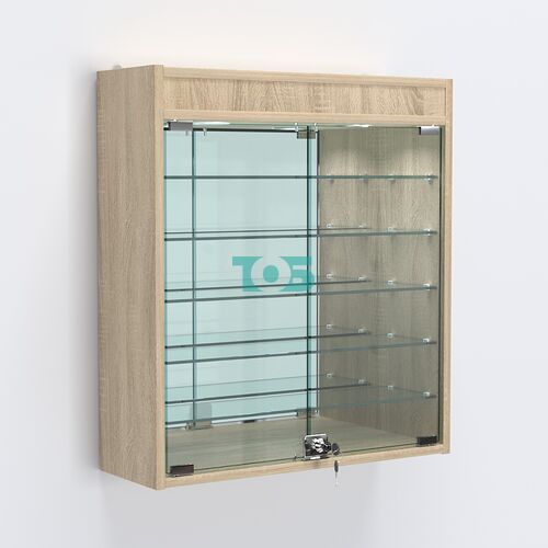 Витрина настенная №201-8А с пятью полками, подсветкой и зеркалом