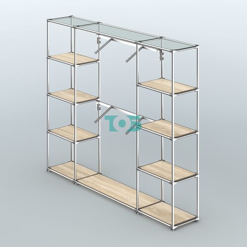 Торговая система ХРОМ без ДСП 2430 мм с полками ДСП и поручнями №7