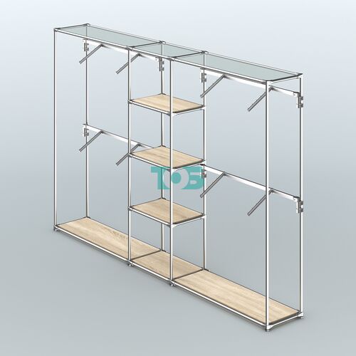 Торговая система ХРОМ без ДСП 3030 мм с полками ДСП и поручнями №8