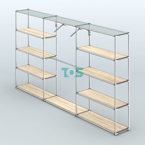 Торговая система ХРОМ без ДСП 3600 мм с полками ДСП и поручнями №9