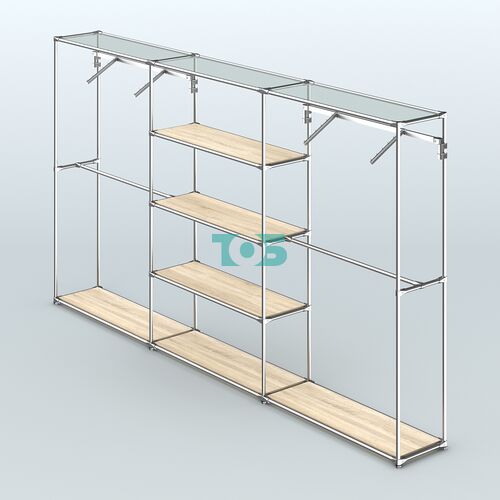 Торговая система ХРОМ без ДСП 3600 мм с полками ДСП и поручнями №10