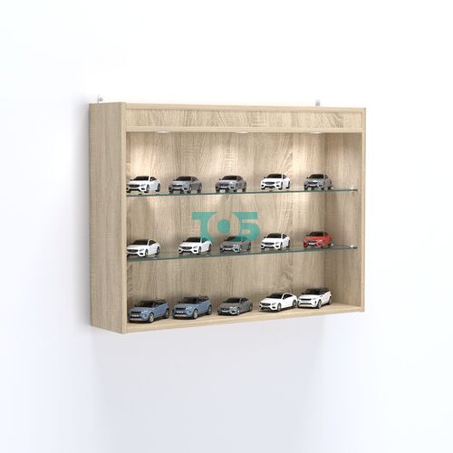 Витрина настенная №203-3Г открытого доступа со стеклянными полками и верхней подсветкой