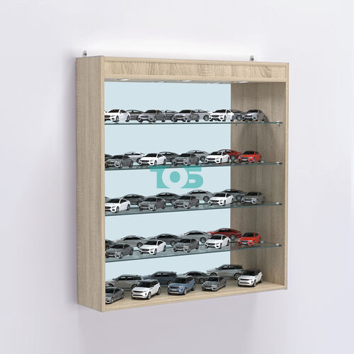 Витрина настенная №204-7Г открытая с фризом и девятью полками из стекла