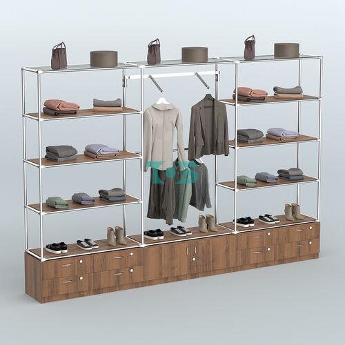 Торговая система ХРОМ без ДСП 3600 мм с тумбами Т14, Т21, полками ДСП и поручнями №5