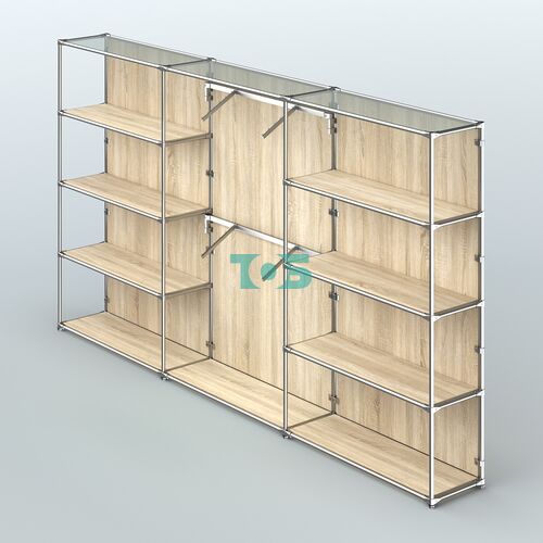 Торговая система ХРОМ (задняя стенка - ДСП) 3600 мм с полками ДСП и поручнями №6