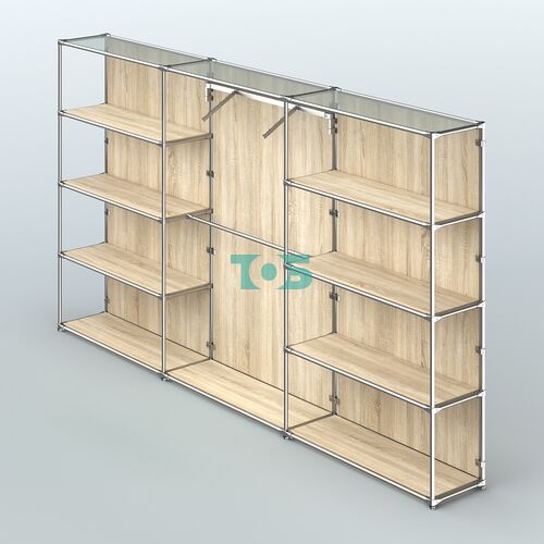 Торговая система ХРОМ (задняя стенка - ДСП) 3600 мм с полками ДСП и поручнями №9