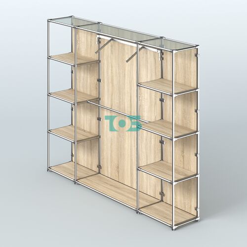 Торговая система ХРОМ (задняя стенка - ДСП) 2430 мм с полками ДСП и поручнями №11