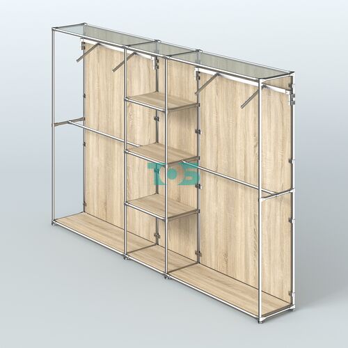 Торговая система ХРОМ (задняя стенка - ДСП) 3030 мм с полками ДСП и поручнями №12