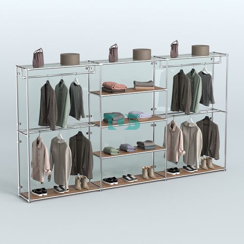 Торговая система ХРОМ (задняя стенка - стекло) 3600 мм с полками ДСП и поручнями №2