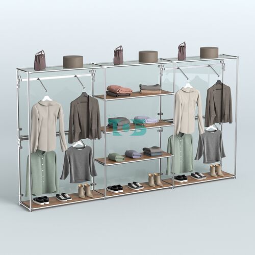 Торговая система ХРОМ (задняя стенка - стекло) 3600 мм с полками ДСП и поручнями №5