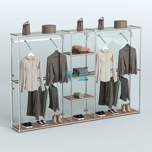 Торговая система ХРОМ (задняя стенка - стекло) 3030 мм с полками ДСП и поручнями №12