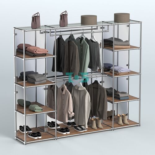 Торговая система ХРОМ (задняя стенка - зеркало) 2430 мм с полками ДСП и поручнями №3