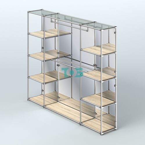 Торговая система ХРОМ (задняя стенка - зеркало) 2430 мм с полками ДСП и поручнями №3