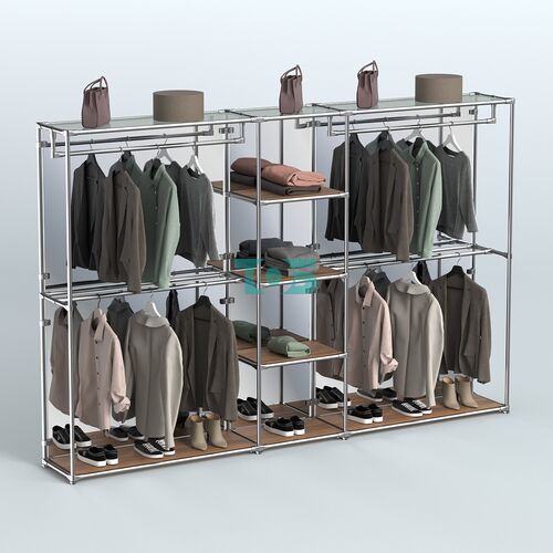 Торговая система ХРОМ (задняя стенка - зеркало) 3030 мм с полками ДСП и поручнями №4