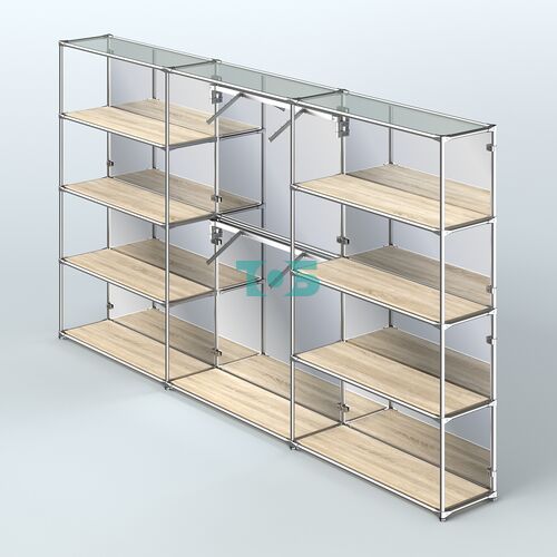 Торговая система ХРОМ (задняя стенка - зеркало) 3600 мм с полками ДСП и поручнями №6