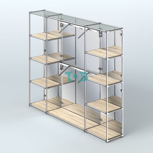 Торговая система ХРОМ (задняя стенка - зеркало) 2430 мм с полками ДСП и поручнями №7