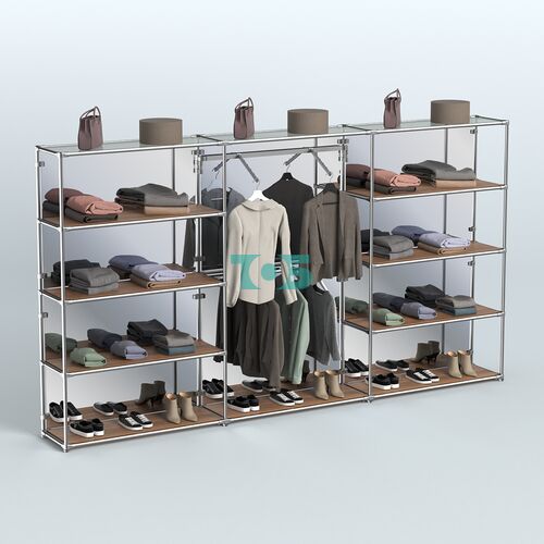 Торговая система ХРОМ (задняя стенка - зеркало) 3600 мм с полками ДСП и поручнями №9