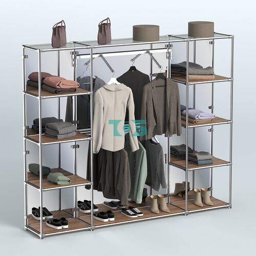 Торговая система ХРОМ (задняя стенка - зеркало) 2430 мм с полками ДСП и поручнями №11