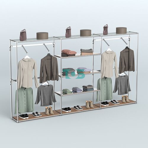 Торговая система ХРОМ без ДСП 3600 мм с зеркальными полками и поручнями №5