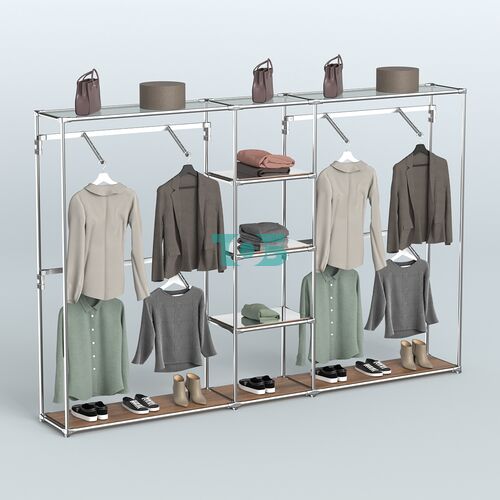 Торговая система ХРОМ без ДСП 3030 мм с зеркальными полками и поручнями №8