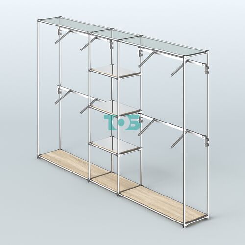 Торговая система ХРОМ без ДСП 3030 мм с зеркальными полками и поручнями №8