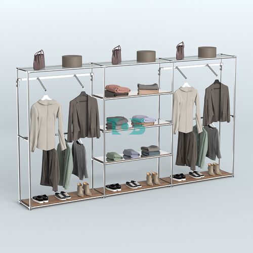 Торговая система ХРОМ без ДСП 3600 мм с зеркальными полками и поручнями №10